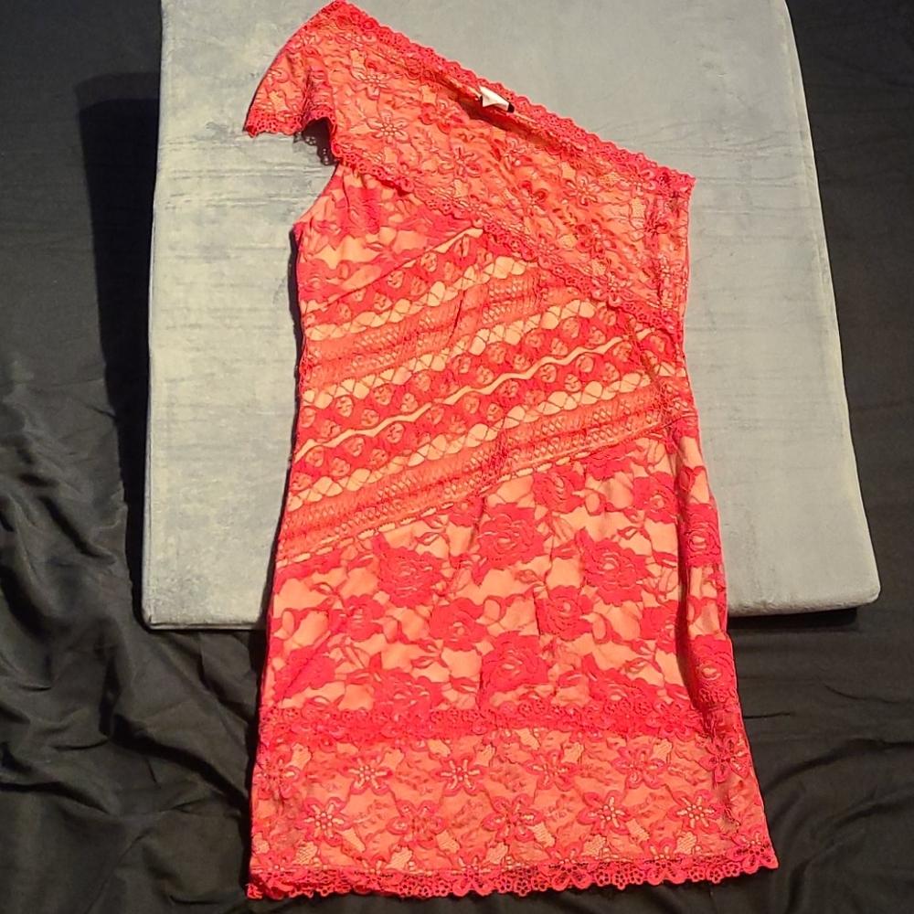 Lace, one sleeve mini dress
